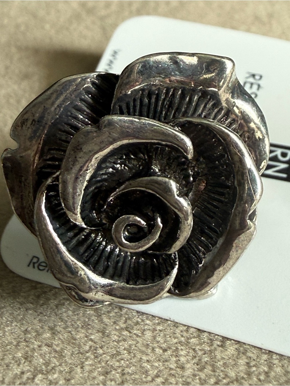 Silver-Tone Floral Rose Statement Ring